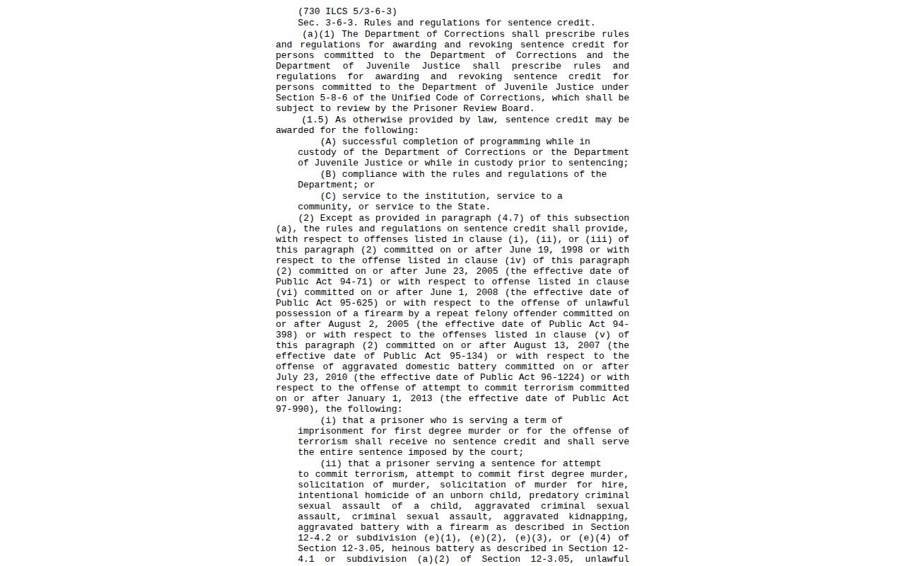 Illinois statutory sentence credit provisions